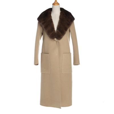 China Winter Women Breathable Wool Coat With Mink Fur Collar 100% Wool Blend High Quality Wool/Cashmere Coats for sale