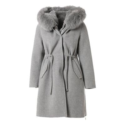 China Anti-wrinkle winter women fox fur hooded woolen coat with detachable bottom filled lining high quality wool coat for sale