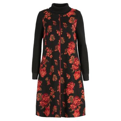 China Anti-wrinkle Gowani Winter Flower Wool Knitted High Neck Long Sleeve Sweater Dress for sale