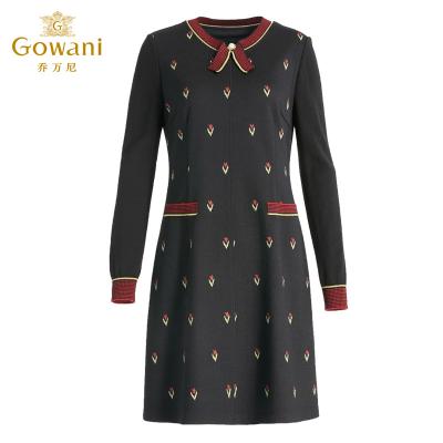 China Anti-wrinkle Gowani Winter Vintage Floral Wool Knit Sweater Dress for sale