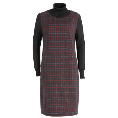 China Anti-Wrinkle Gowani Winter Plaid Casual Wool High Neck Long Sleeve Dress for sale