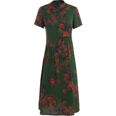 China Summer Breathable Vintage Silk Gowani Shirt Dress Floral Printed Chinese Style for sale