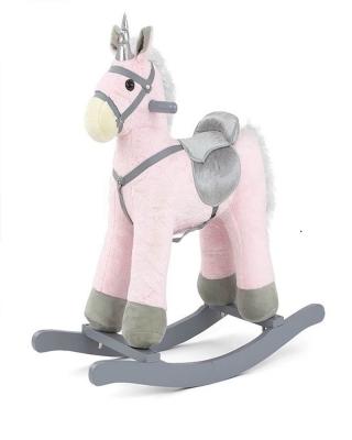 China Ride on Toy Plush pink colored rocking unicorn with realistic horse noise and galloping sound and 100% polyester stuffing for sale