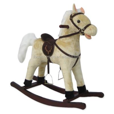 China Ride On Toy ICTI FL090-EU2 Audit New Fashion Beige Colored Plush Rocking Horse With Embroidery Saddle for sale