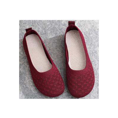 China Factory Wholesale Fly Knit Round Mouth Women Shoes Lady Breathable Fly Knit Shallow Mouth Flat Shoes for sale