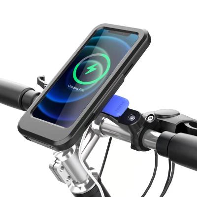 China Adjustable Magnetic Phone Holder Motorcycle Bicycle Charger Wireless Mountain Bike Phone Holder Waterproof Rise Bracket for sale