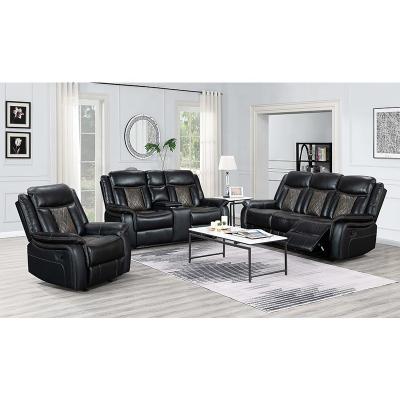 China Classic Recliner HOME COMFORTABLE Cooling Sofa Set Recliner Manual Upholstered Black Leather Sofa Match Set for Living Room for sale