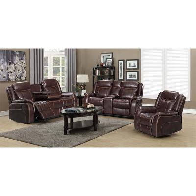 China Hot Sale Extended Massage Recliner Chocolate Leather Match Manual Sofa Set Furniture Living Room Custom Sofa for sale