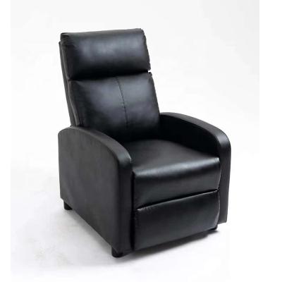 China Soft Black Leather Upholstered Manual Sofa Reclinable Recliner Low Price Extendable Recliner PU Sofa for sale