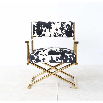 China Luxury Custom Production Golden Stainless Steel X Accent Low Chair Black And White Leather Leisure Lounge Chair For Hotel Home for sale