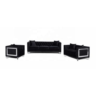 China Custom Production Factory Direct Modern Living Room Sofa Black Velvet Fabric Stationary Sofa 1+2+3 Seats Sofa Set for sale