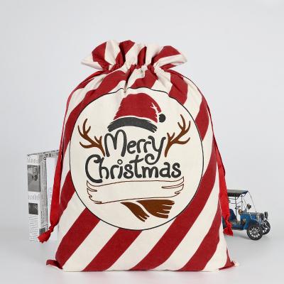 China Custom Soft-Loop Logo Printed Gift Canvas Small Cotton Drawstring Christmas Gift Bags for sale