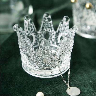 China Handcrafted Elegant Crown Multiple Use Glass Candle Holder For Wedding Party Decoration for sale