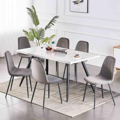 China European Modern Light Gray KD Dinner Glass With Dining Table Set 6 And Chairs for sale