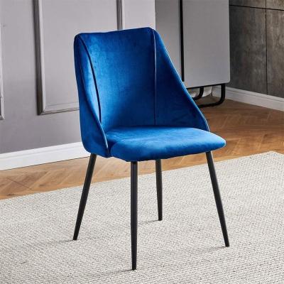 China KD Restaurant Fabric Blue Tufted Modern Upholstery Metal Legs Dining Chair for sale