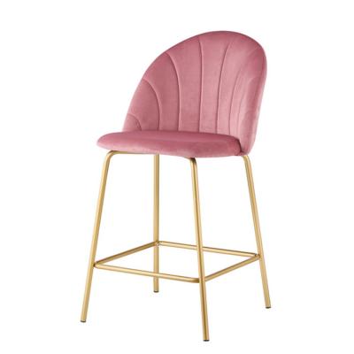 China Hot Sale Manufacturer Modern Bar Furniture Optional Unique Luxury Colors Velvet Back Base Metal Bar Chair for sale