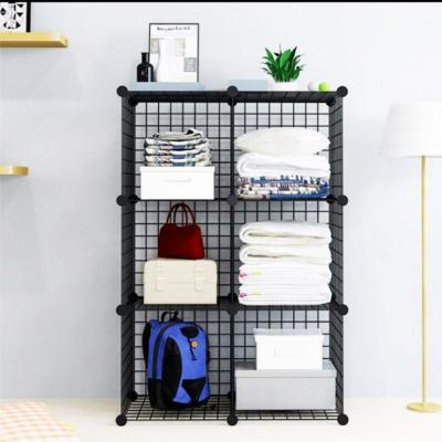 China Sustainable 6 30X30CM Wire Grid Storage Mesh Cube Cabinet Structure Shelves Set Black for sale