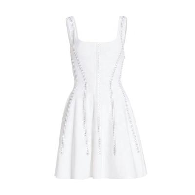 China Anti-Wrinkle Knitwear Factory Custom Summer White Square Neck Women Knit Mini Dress for sale