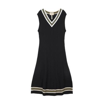 China parride knitted sweater custom design summer sweater dresses v neck sleeveless color block ribbed women dress for sale