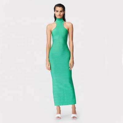 China Anti-wrinkle knitwear factory custom summer sleeveless halterneck knit women's bandage dress for sale