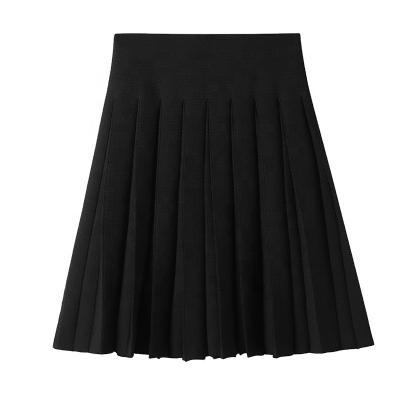 China Breathable knitwear factory custom new 2022 summer high waisted one word pleated knit skirt elegant black women's skirt for sale