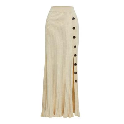 China Breathable Knitwear Factory Custom White High Waisted Ribbed Knit Womens Pleated Skirt for sale