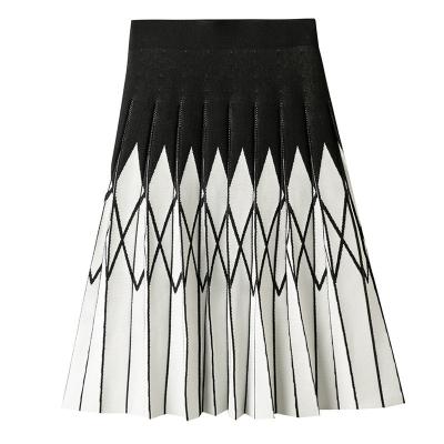 China Anti-Static Knitwear Manufacturers Custom Stretch Waist Jacquard Top Knit Womens Pleated Skirt for sale