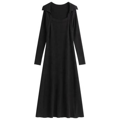 China Anti-Wrinkle Knitwear Factory Custom Black Long Sleeves Women Knit Dress Designer Sweater Dress for sale