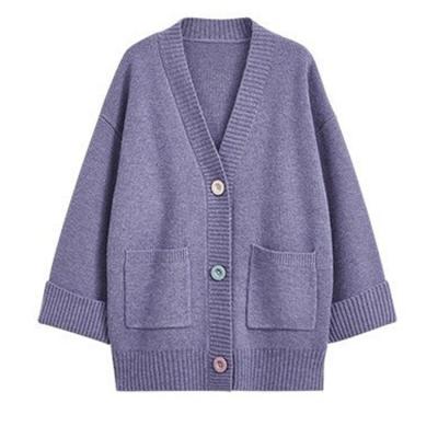 China Anti-Wrinkle Knitwear Factory Custom Singles V-Neck Breasted Knit Coat Long Sleeve Women's Cardigan Sweater for sale