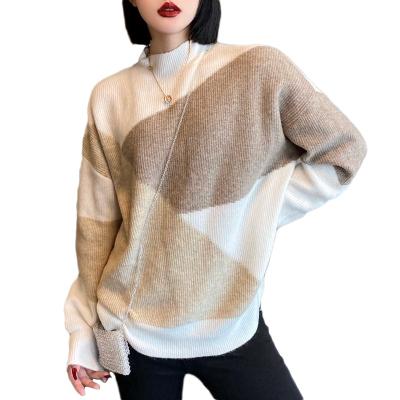 China Autumn Breathable Custom Crewneck Factory Knitwear Long Sleeves Contrast Women's Sweater for sale