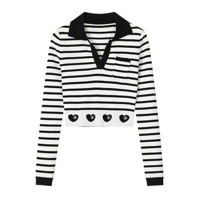 China Anti-wrinkle knitwear factory custom collar stripe casual pullover knit women's sweater for sale