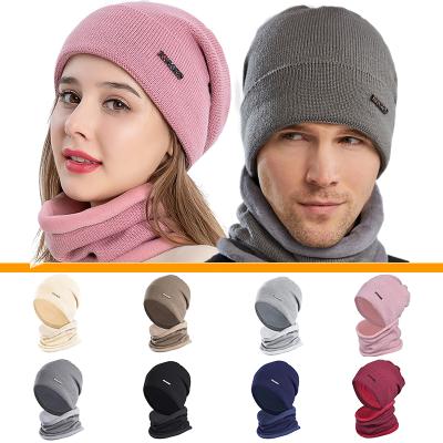 China Custom luxury beanie hat and scarf gift costume winter woolen short bufandas des gorros y set for women and man for sale