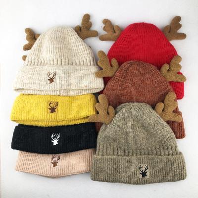 China JOINT mommy and me de gorro de inverno OEM/ODM winter gear accessories rasta skullcap silk striped hat with antler for sale