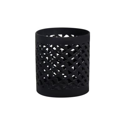 China Home Decor Cheap Ceramic Hollow Luxury Candle Cup Holder Jars Without Lid Restaurant Decoration Black Candle Jar For Candle for sale