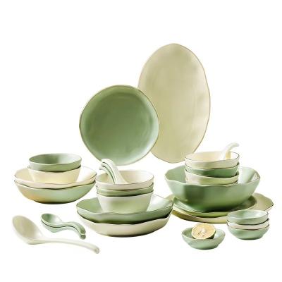 China Viable Manufacturer Direct Hot Selling Ceramic Dish With Gold Rim Matt Tableware Set for sale