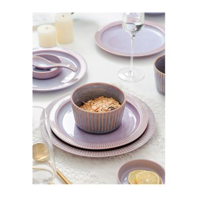 China 2022 New Design Ceramic Luster Dinnerware Set Porcelain Bowl Dish Reactive Purple Dinnerware Sustainable for sale