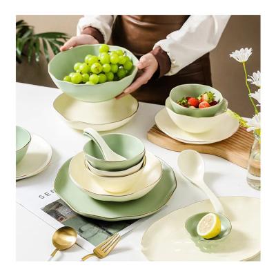 China Viable Wholesale Cheap High Quality Irregular Curved Nest Dishes Plate Hot Selling Set Ceramic Sushi Plate Dinnerware Set for sale