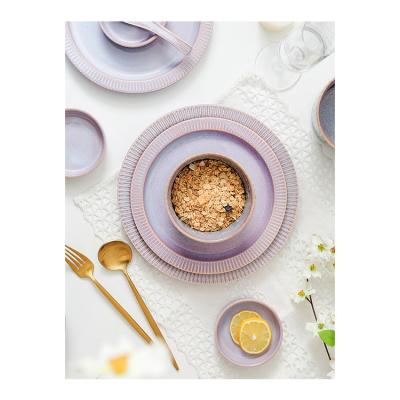 China Sustainable Dinnerware Set Glaze Ceramic Hot Sale Unique Ceramic Wholesale Cheap High Quality Purple Kitchen Customized Modern Pattern for sale