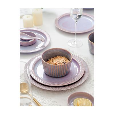 China New Design Porcelain Bowl Dish Sustainable Dinnerware Quality Elegant Ceramic Luster Reactive Purple Dinnerware Set for sale