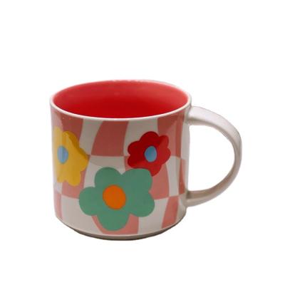 China Viable Design Ceramic Wholesale Flower Cup Water Cup Flower Cheap Fine Candy Color Coffee Mugs Fine Sprinkle Round Included for sale