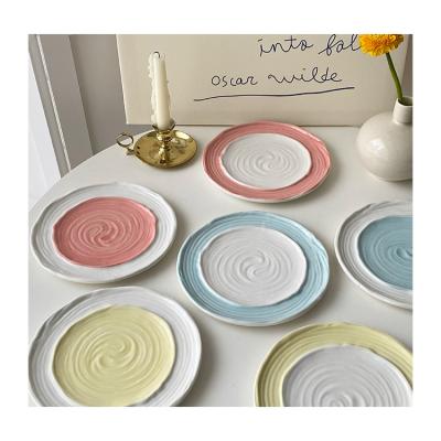 China Cheap viable wholesale fashion dessert dish kitchen utensil plate high quality colorful ceramic dish brand new dish around 6-10 modern for sale