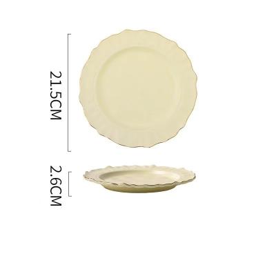 China Sustainable Geometry Round Ceramic Dish Ceramic Dinnerware Dish With Gold Rim Dish Porcelain Dessert Tableware for sale