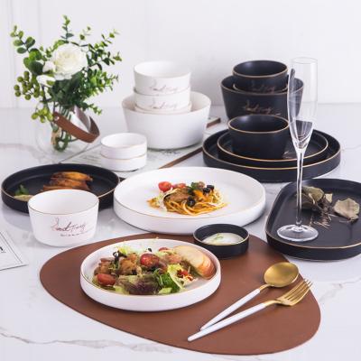 China Wholesale Gold Viable Luxury Ceramic Matte Black Word Ceramic Word Dish Dessert Dish Dinnerware Set for sale