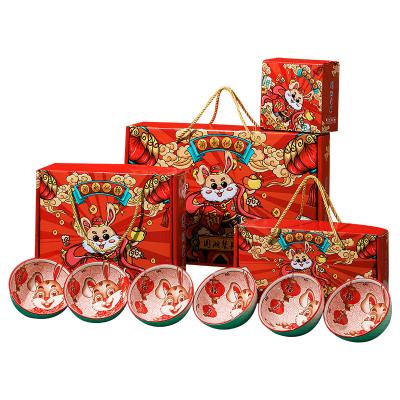 China Viable Chinese Style Ceramic Rabbit Bowl Gift Set 4.5inch Rabbit Bowls With Chopsticks For Chinese New Year for sale