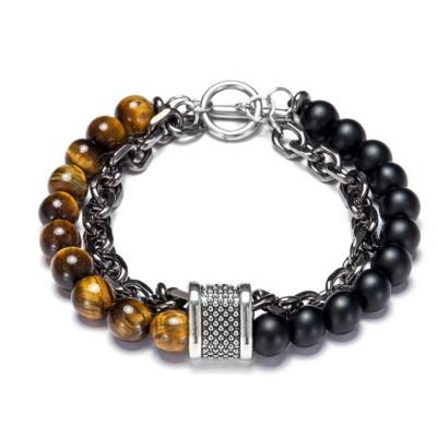 China La BOHÊME Tiger Eye Beads Natural Yellow with Stainless Steel Link Chain Chakra Healing Bracelet for sale