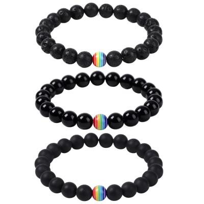 China Gay Lesbian LGBT Pride Natural Stone Beads FASHIONABLE Rainbow Bracelets for sale