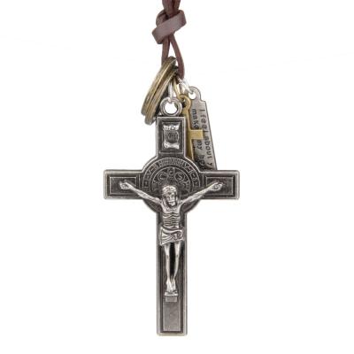 China BOHEMIA Men's Male Jewelry Jesus Bible Cross Pendants Vintage Punk Rope Chain Leather Adjustable Necklace for sale