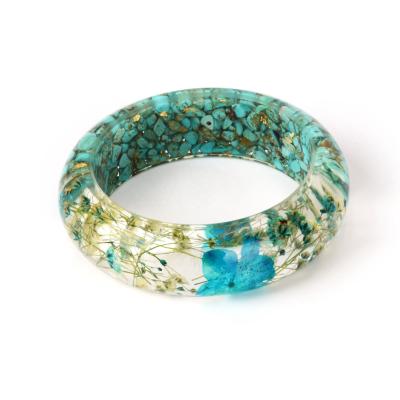 China BOHIME bracelet acrylic resin with dried blue flower and turquoise for sale