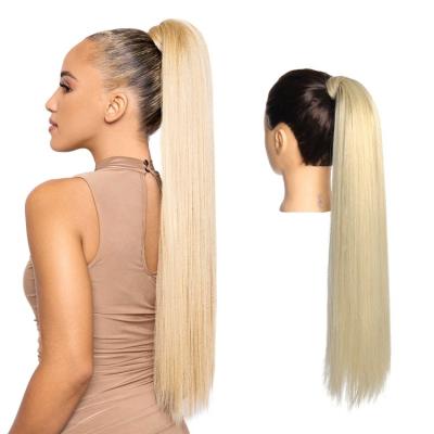 China Straight 24 Inch Long Straight Wrap Around Ponytail Extensions Synthetic Hair Piece Clip In Ponytail Hair Extensions for sale