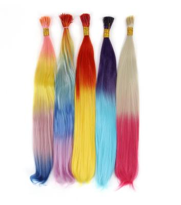 China 100PCS Hair Dye Straight Synthetic Rainbow Keratin Fake Hair Extensions I-tip Colored Holders Hair Extension Pieces for sale